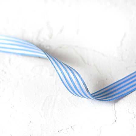 Mavi beyaz çizgili tafta kurdele, 2 metre  10 mm