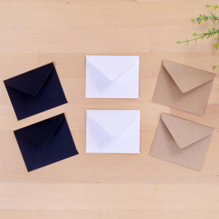 Minik zarf seti, 7x9 cm  6 adet (Kraft-Beyaz-Siyah)