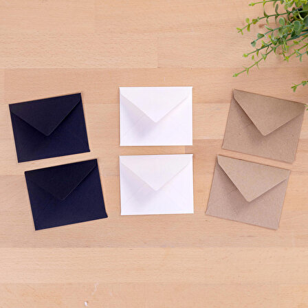 Minik zarf seti, 7x9 cm  6 adet (Kraft-Krem-Siyah)
