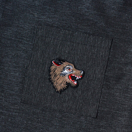Wolf, siyah poly-keten kumaş çanta, 35x40 cm