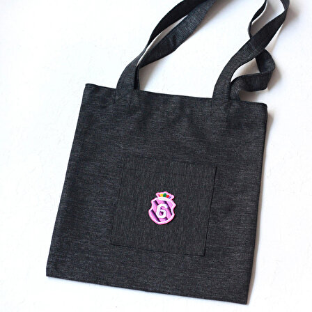 Pink 6, siyah poly-keten kumaş çanta, 35x40 cm