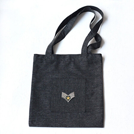 Military arrow, siyah poly-keten kumaş çanta, 35x40 cm