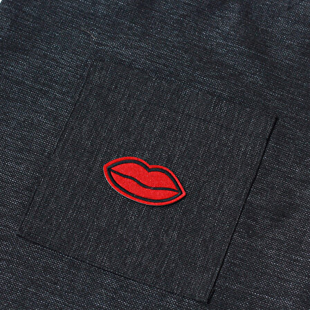 Lips, siyah poly-keten kumaş çanta, 35x40 cm