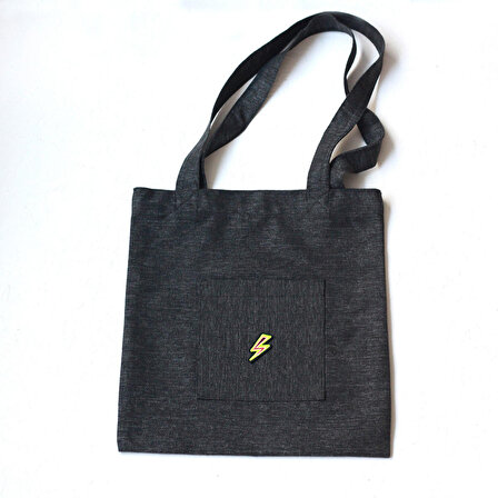 Lightning, siyah poly-keten kumaş çanta, 35x40 cm