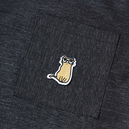 Yellow cat, siyah poly-keten kumaş çanta, 35x40 cm