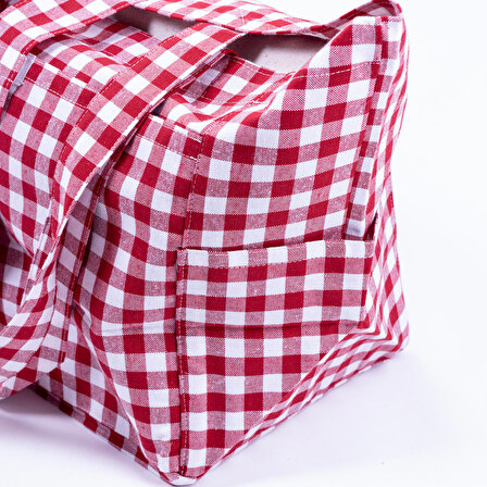 Dokuma pötikare kumaş, cırt kapaklı piknik çantası 35x51x22 cm  Kırmızı