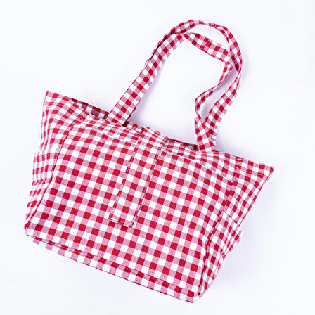 Dokuma pötikare kumaş, cırt kapaklı piknik çantası 35x51x22 cm  Kırmızı
