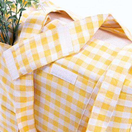 Dokuma pötikare kumaş, cırt kapaklı piknik çantası 35x51x22 cm  Sarı