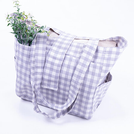 Dokuma pötikare kumaş, cırt kapaklı piknik çantası 35x51x22 cm  Gri