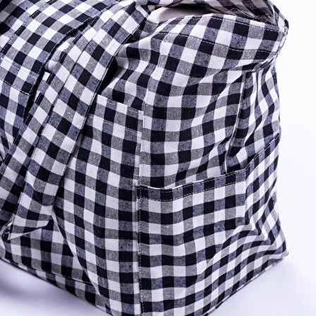 Dokuma pötikare kumaş, cırt kapaklı piknik çantası 35x51x22 cm  Siyah