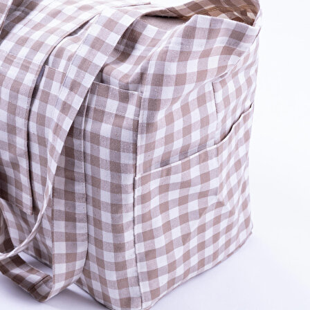 Dokuma pötikare kumaş, cırt kapaklı piknik çantası 35x51x22 cm  Bej
