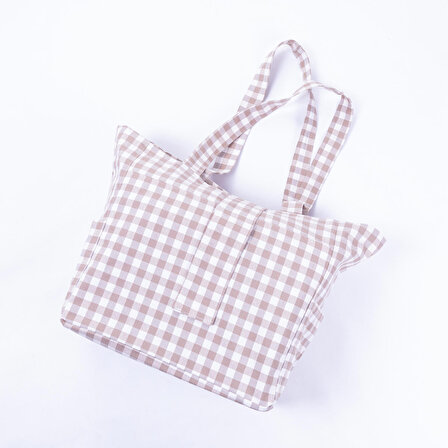 Dokuma pötikare kumaş, cırt kapaklı piknik çantası 35x51x22 cm  Bej