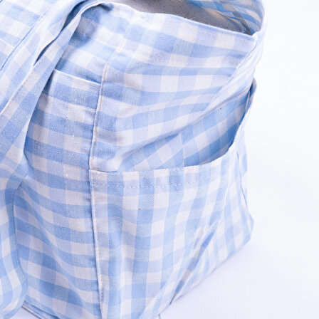 Dokuma pötikare kumaş, cırt kapaklı piknik çantası 35x51x22 cm  Açık Mavi