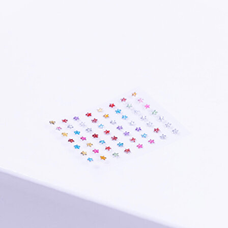 Renkli yıldız model kristal yüz ve vücut stickerı, 56lı yapışkanlı makyaj taşı, 1 mm  3 adet