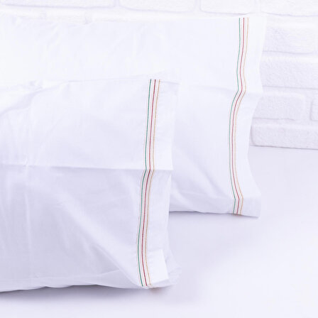 Karma simli şerit detaylı pamuklu yastık kılıf seti, 50x70 cm  2 adet