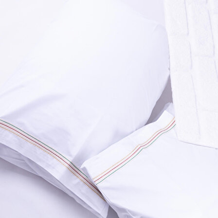 Karma simli şerit detaylı pamuklu yastık kılıf seti, 50x70 cm  2 adet