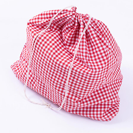 Zefir kumaş kareli astarlı ekmek torbası, 40x40 cm, kırmızı