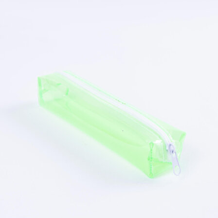 Neon yeşil renkli fermuarlı şeffaf kalem kutusu