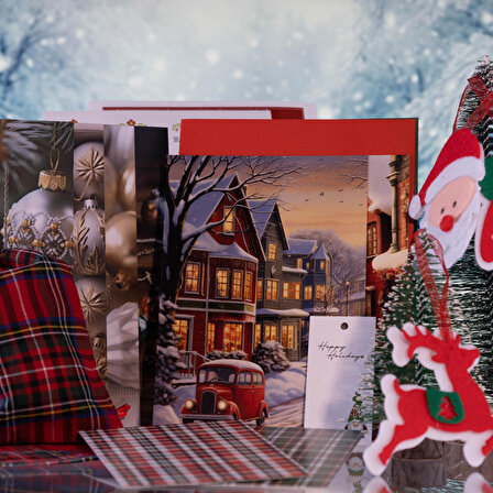 44 parça minyatür çam ağacı, keçe süsler ve kış temalı kartpostallı yılbaşı seti  1 adet