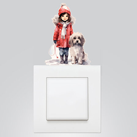 Priz sticker 9x12 cm, Kız Çocuğu ve Köpek  5 adet