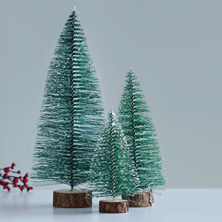 Minyatür 3lü yılbaşı karlı çam ağacı seti  25 adet