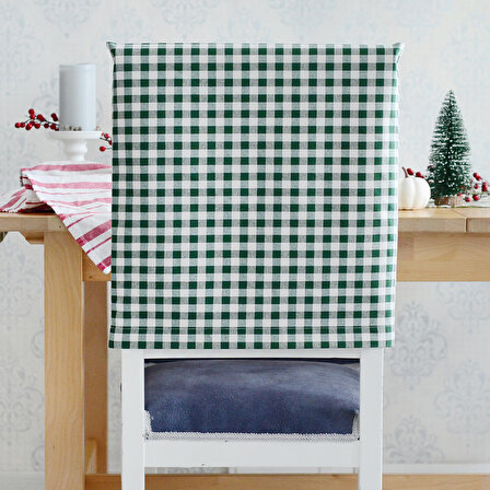 Yeşil-Beyaz kareli dokuma kumaş sandalye kılıfı, 47x47 cm  6 adet