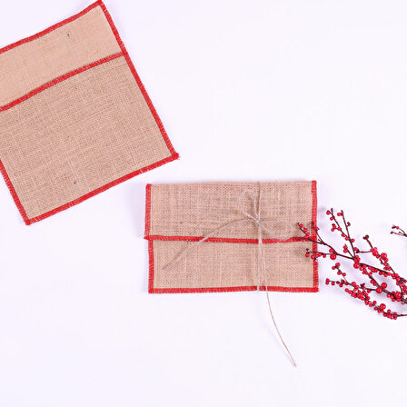 Kırmızı overlok kenarlı jüt zarf, 14x19 cm  5 adet