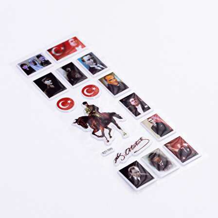 Kabartmalı yapışkan sticker, Atatürk pulu ve imzası  10 sayfa