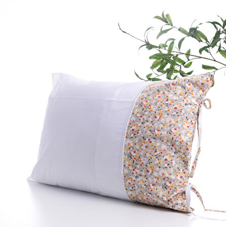 Çiçek desenli yastık kılıfı, 50x70 cm, Sütlü Kahve