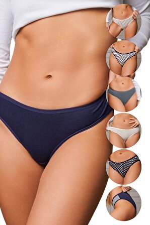 Kadın Lacivert Tonlu Bikini Külotlar - Kalpli-Çizgili-Düz (S, M, L, XL, 2XL) - 7 Adet/Paket