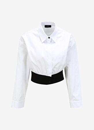 Newbrand Yapay Zeka Crop Gömlek Yaka Düz Beyaz Kadın Gömlek F3WL-GML W20
