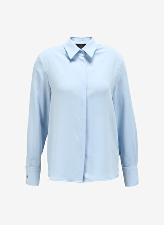 Newbrand Yapay Zeka Basic Gömlek Yaka Düz Mavi Kadın Gömlek F3WL-GML W21