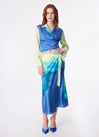 Fabrika Kruvaze Yaka Batik Çok Renkli Kadın Bluz F4SL-BLZ0835