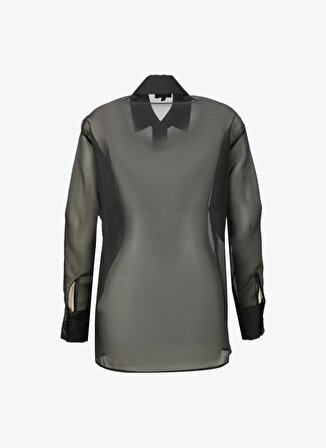 Fabrika Geniş Fit Gömlek Yaka Düz Örgü Desenli Siyah Kadın Gömlek F4SL-GML0619