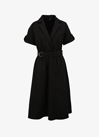 Fabrika Comfort Siyah Kadın Kruvaze Yaka Basic Elbise FC4SL-ELB0425