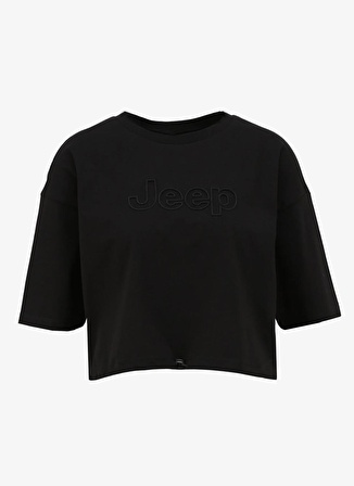 Jeep Siyah Kadın Bisiklet Yaka Crop Top Nakışlı T-Shirt C4SL-TST4043