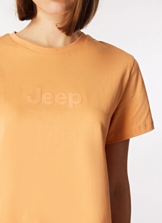 Jeep Açık Turuncu Kadın Bisiklet Yaka Basic Baskılı T-Shirt J4SL-TST7029