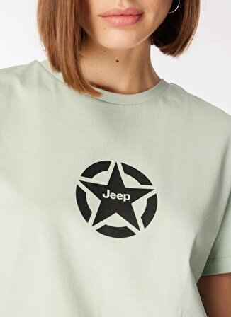 Jeep Su Yeşili Kadın Bisiklet Yaka Basic Baskılı T-Shirt J4SL-TST7030
