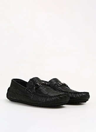 Fabrika Siyah Erkek Deri Günlük Ayakkabı KOMOMBO BASKI