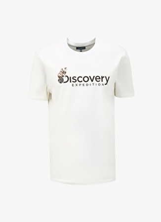 Discovery Expedition Beyaz Erkek Bisiklet Yaka Basic Baskılı T-Shirt D4SM-TST3302