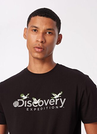 Discovery Expedition Siyah Erkek Bisiklet Yaka Basic Baskılı T-Shirt D4SM-TST3310