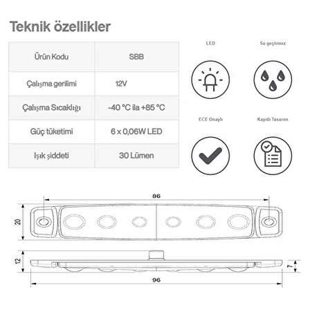 Sanel 6 Ledli 3'Lü Set Parmak Led 12V Beyaz SBB12W6-3