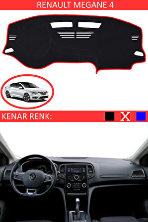 Renault Megane 4 İçin Uygun Torpido Koruma Halısı Siyah Kenar Renk Kırmızı
