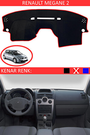 Renault Megane 2 İçin Uygun Torpido Koruma Halısı Siyah Kenar Renk Kırmızı