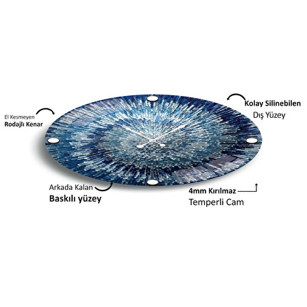 Soyut Mavi Cam Saat - 60 cm