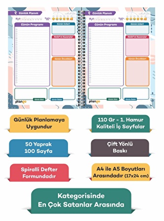 Mavi Suluboya Günlük Planlayıcı Defter - Daily Planner - Ders Çalışma Planlayıcı Defteri - Planlama 