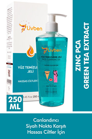 Livben ® Zinc Pca + Yeşil Çay Özlü Canlandırıcı ve Siyah Nokta Karşıtı Yüz Temizleme Jeli 250 ML