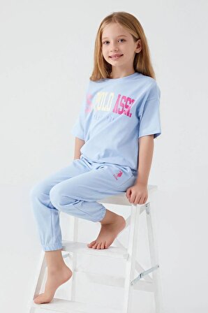 U.S. Polo Assn. Sea Blue Mavi Kız Çocuk Kısa Kol Pijama Takım