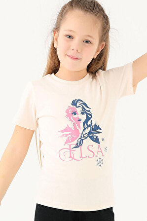 Frozen D4804-2 Kız Çocuk T-Shirt Vanilya
