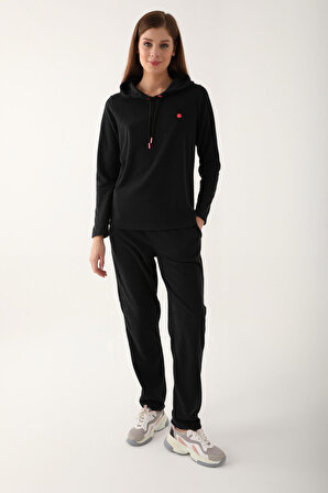 Pierre Cardin Small Button Detail Siyah Kadın Uzun Kol Pijama Takım